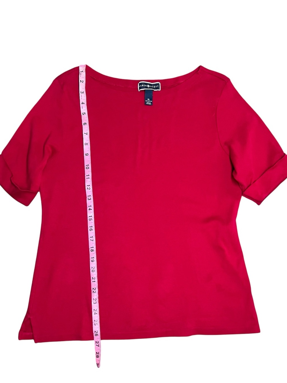 Karen Scott Red Cuffed Short Sleeve Top - Picture 4 of 4